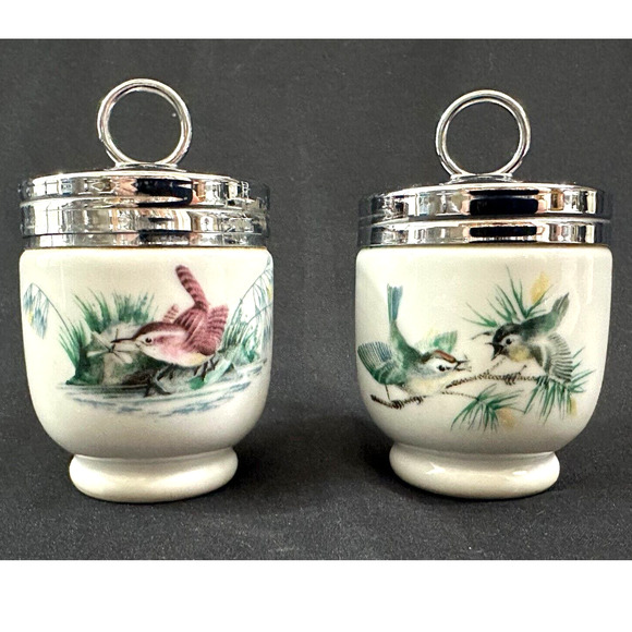 Royal Worcester Other - Royal Worcester Vintage Porcelain Egg Coddlers "Birds Theme"-SET of 2